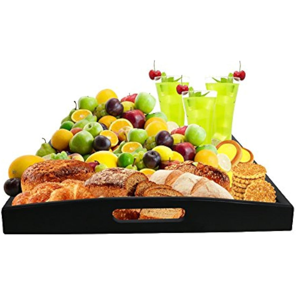 Jolof Store Large Black Ash Wood Serving Tray with Handles - Rectangle