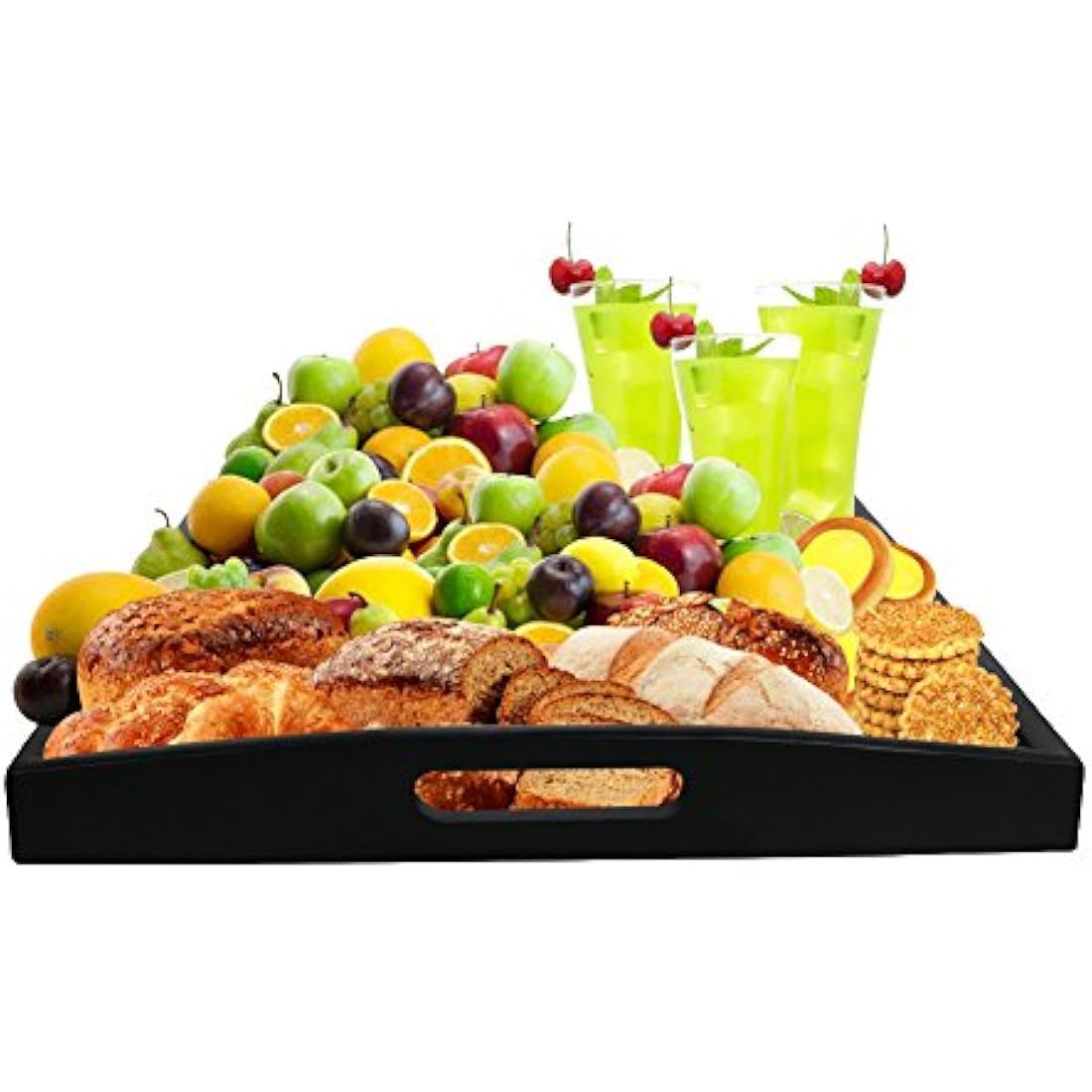 Jolof Store Large Black Ash Wood Serving Tray with Handles - Rectangle