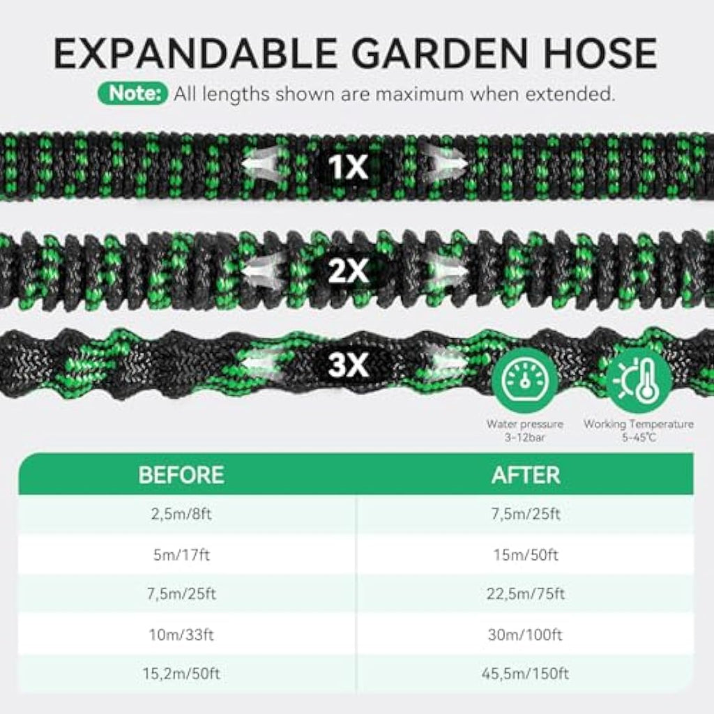 Jolof Store 50FT Expandable Garden Hose – 10 Function Nozzle & Metal Fittings