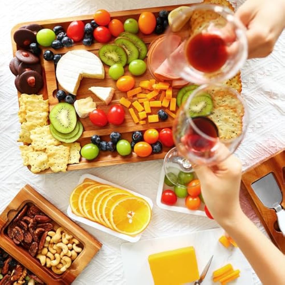hecef Acacia Wood Charcuterie Board Set with Marble Slate and Cutlery