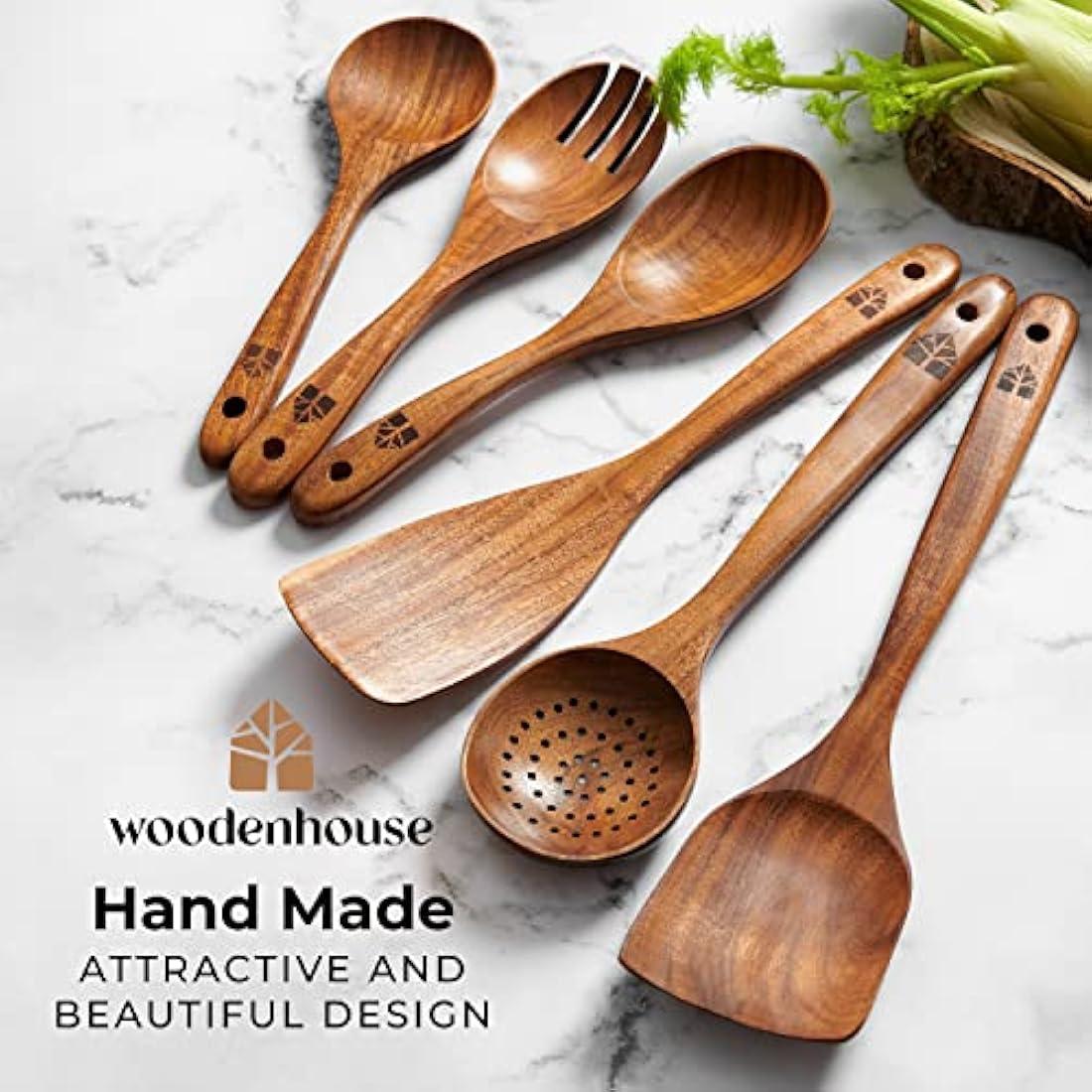 6-Piece Teak Wooden Utensil Set | Non-Stick Cooking Spoons