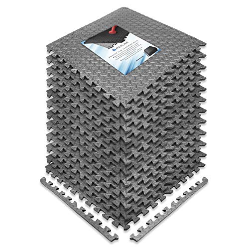 REALIKE Interlocking EVA Foam Exercise Mats | 12 Grey Gym Floor Tiles