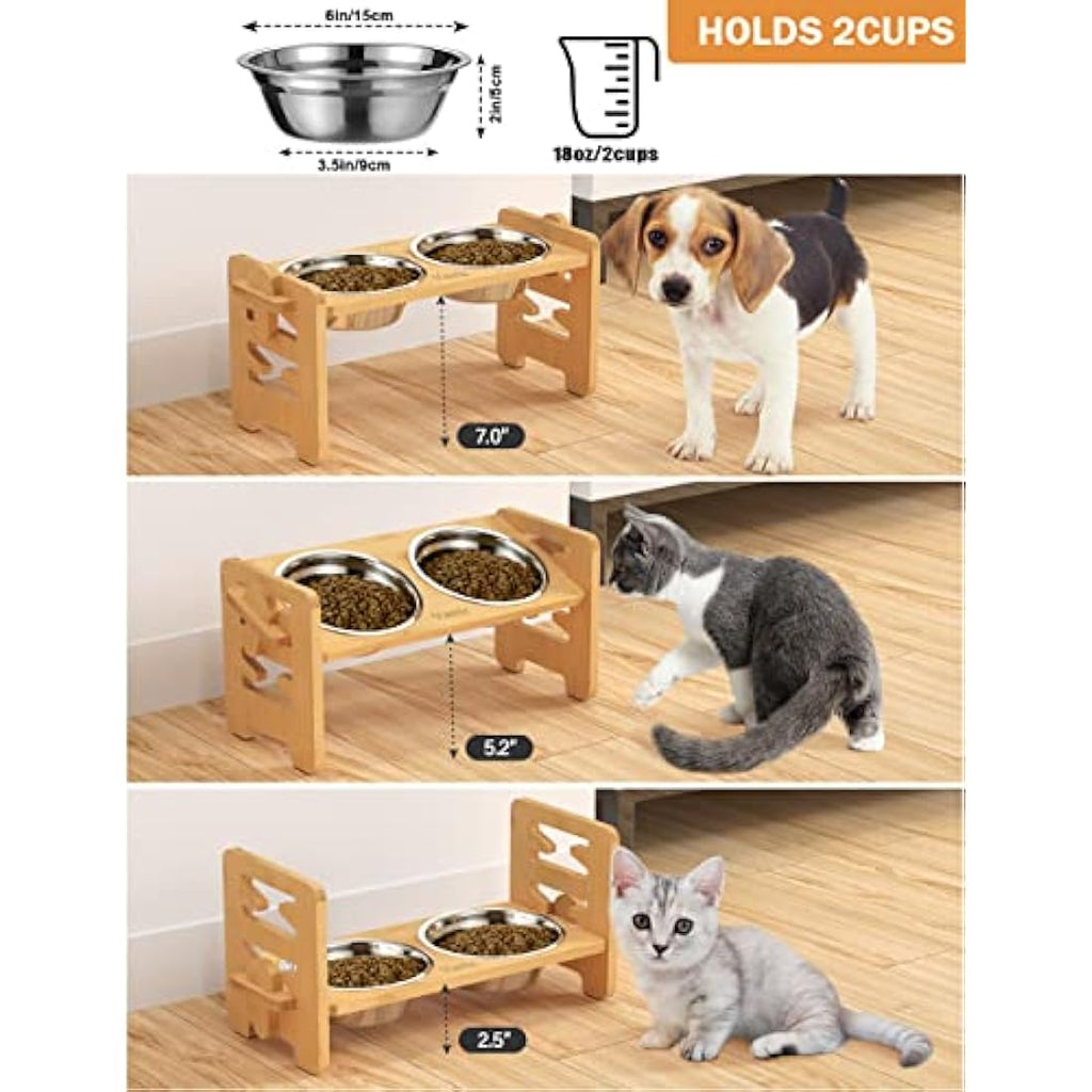 Vantic Raised Dog Bowls | 6 Adjustable Heights Bamboo Feeder Stand