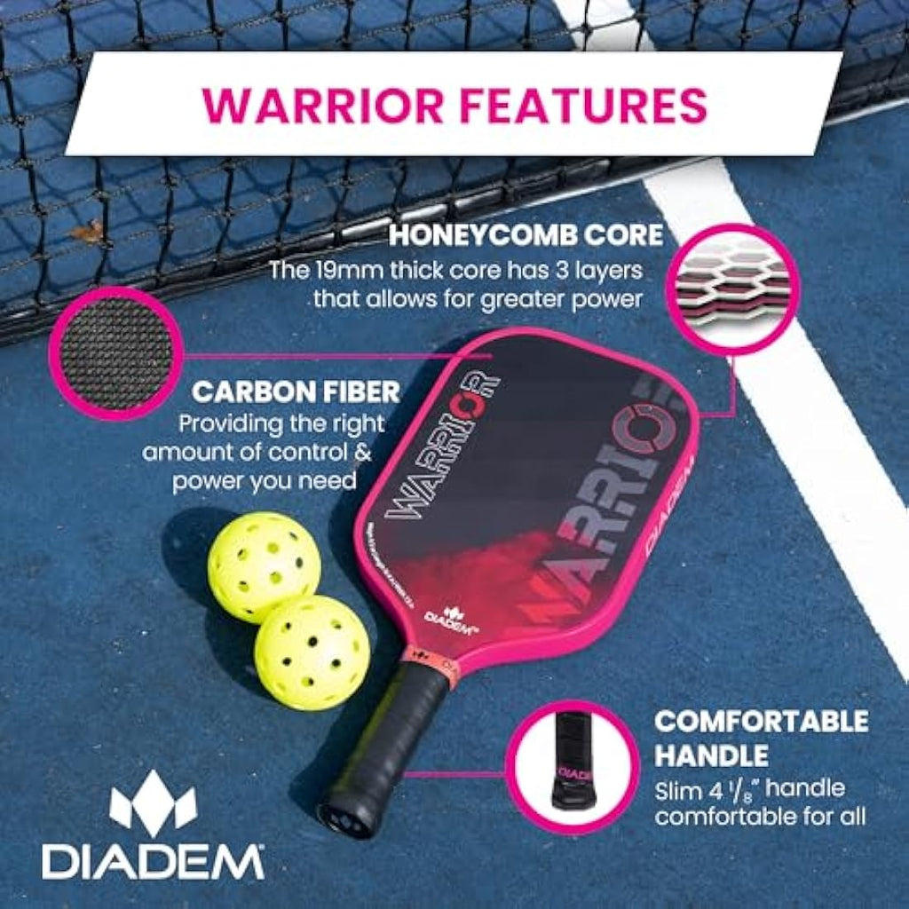 Diadem Warrior Pickleball Paddle | 19mm 3X L-Core Carbon Fiber Face