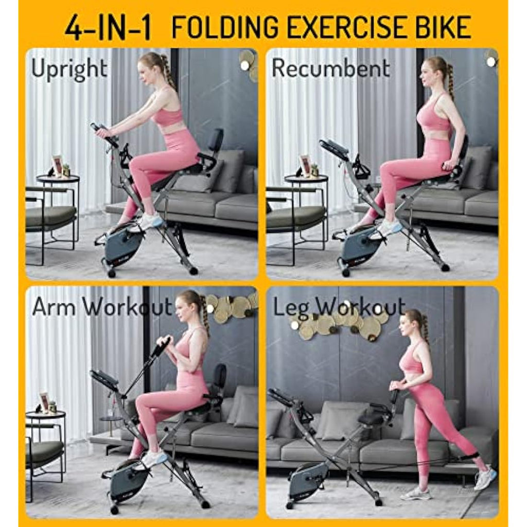 AceFuture 4-in-1 Folding Exercise Bike - 16-Level Magnetic Resistance