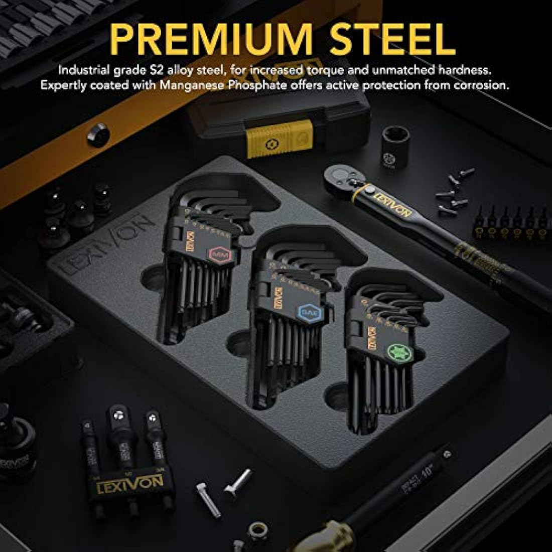 LEXIVON 35-Piece Hex Key Set | Metric/SAE & Star S2 Alloy Steel