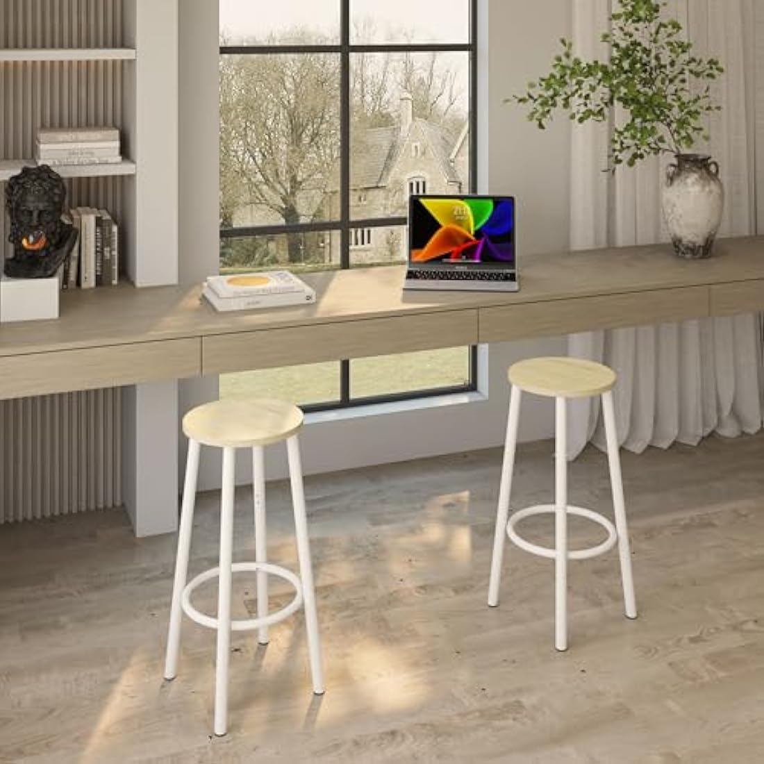 YMYNY Industrial Bar Stools Set of 2 | 64CM Round Kitchen Stools