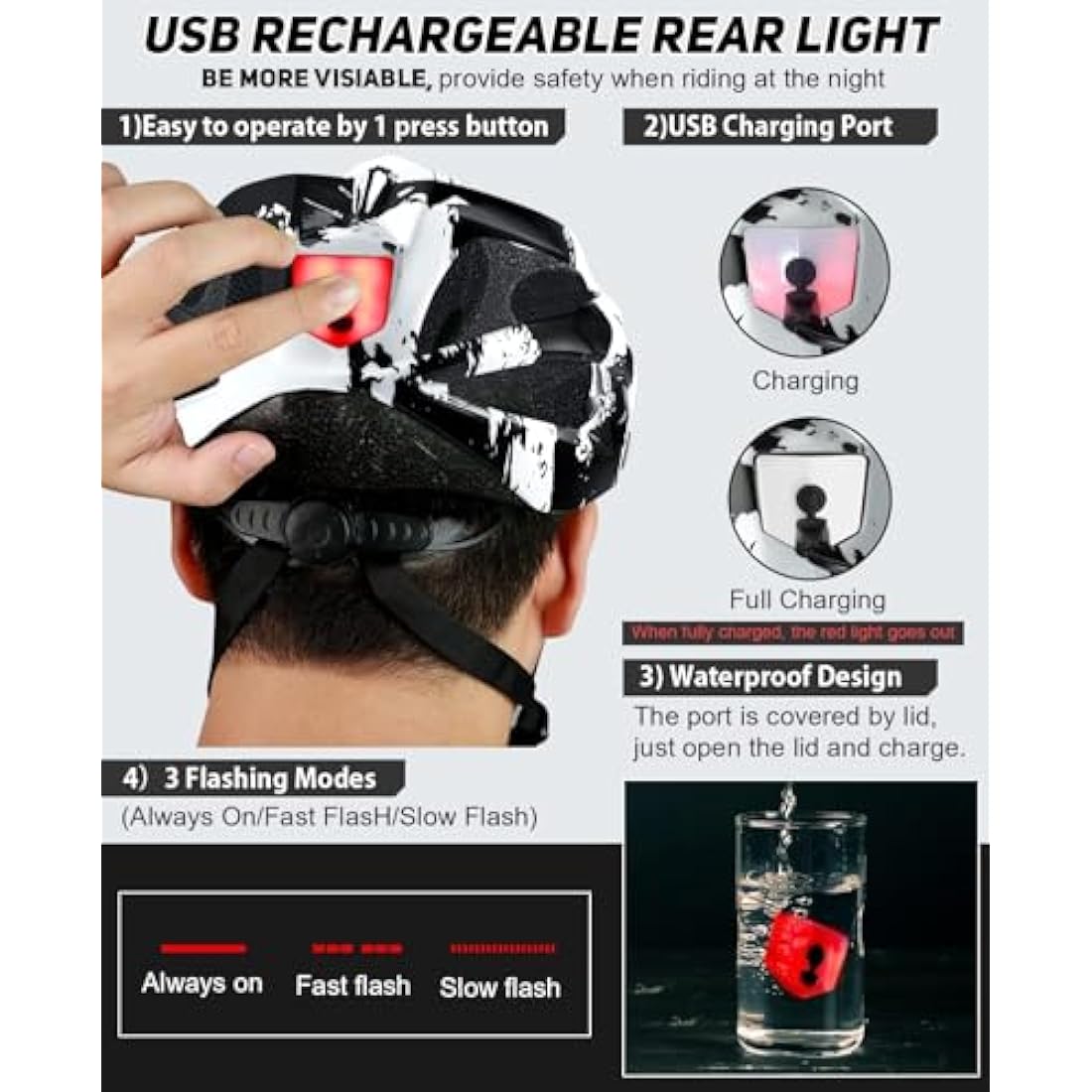 RaMokey Bike Helmet with LED Light & Magnetic Goggles | Adjustable 57-62cm