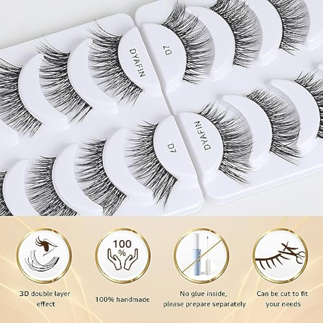 DYAFIN 3D Natural False Eyelashes | 16mm Wispy Clear Band Lashes - 8 Pairs