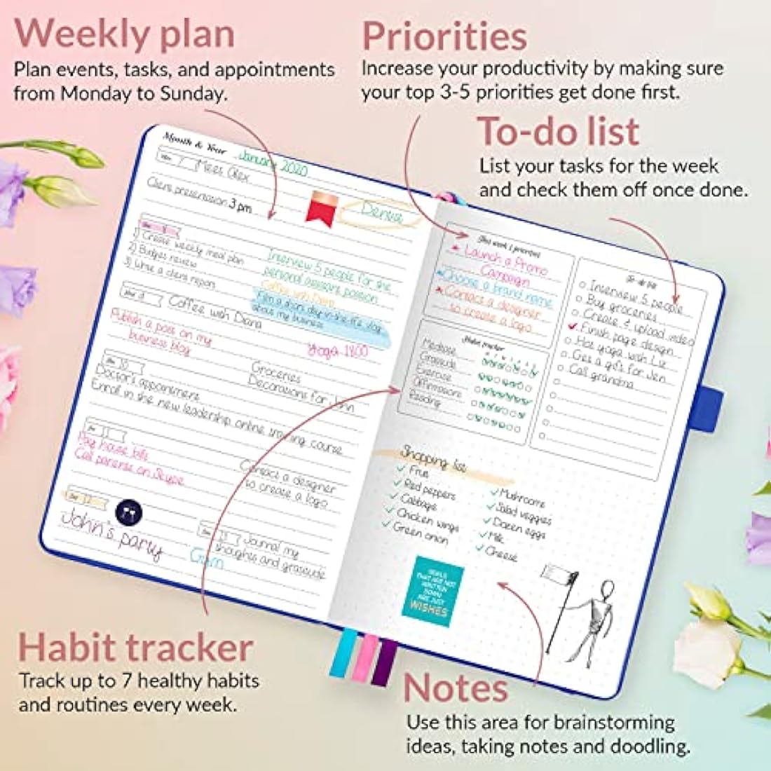 GoGirl Undated Weekly Planner – Compact Goal Journal, Royal Blue