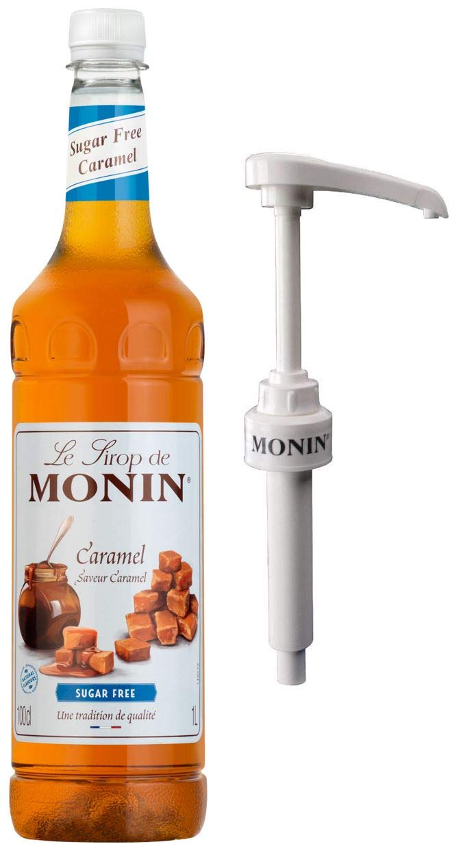 Monin Sugar Free Caramel Syrup 1L with Pump | Keto Coffee Flavoring