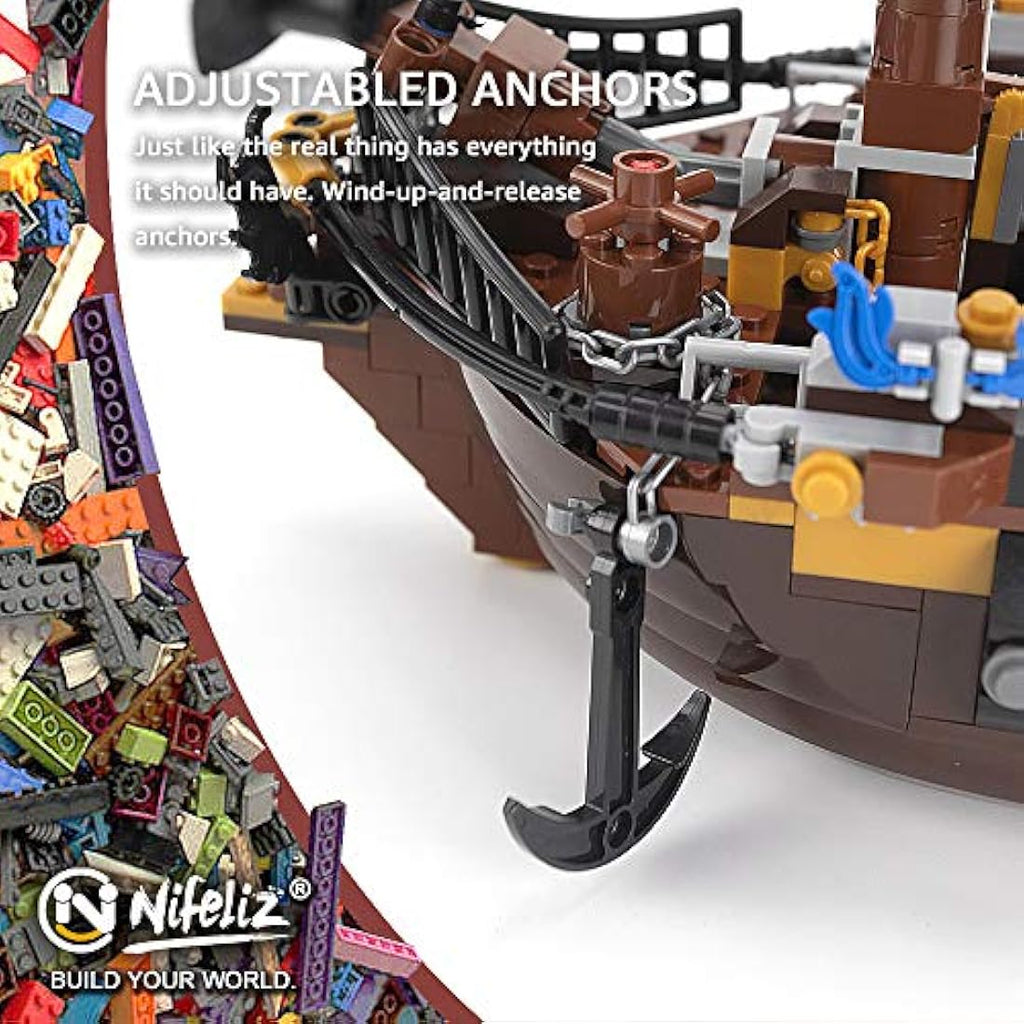 Nifeliz Black Pirate Ship Building Blocks Model Kit - 1334 Pieces
