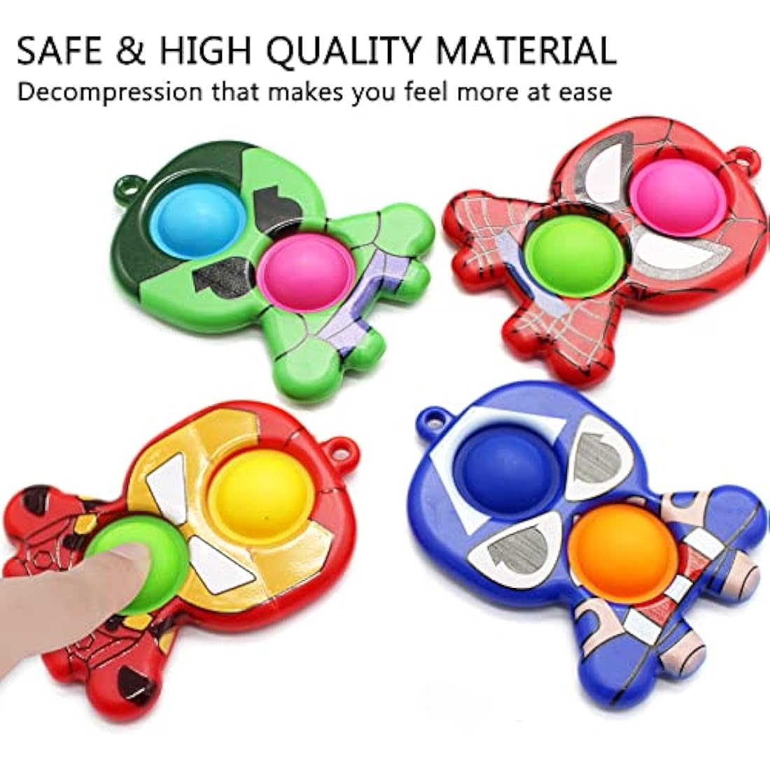 Hioph 4 Pcs Pop It Fidget Keychain – Silicone Stress Relief Sensory Toy