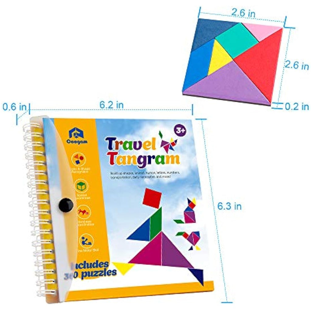 Coogam Magnetic Travel Tangram Puzzle Book - 360 Patterns IQ Toy for Kids