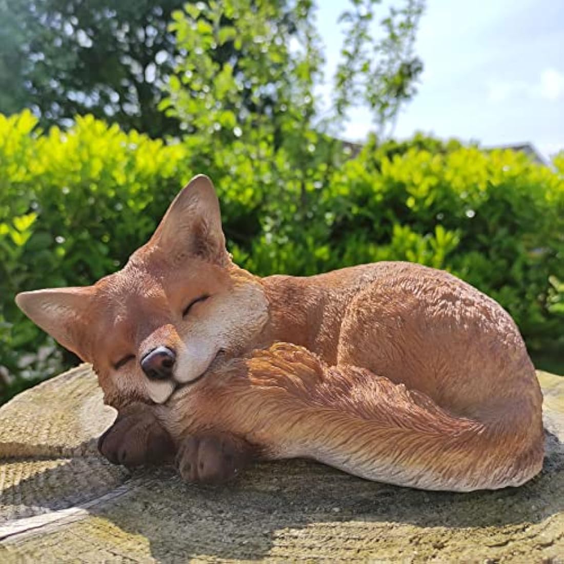 Vivid Arts Sleeping Fox Cub – Realistic Resin Garden Ornament Statue