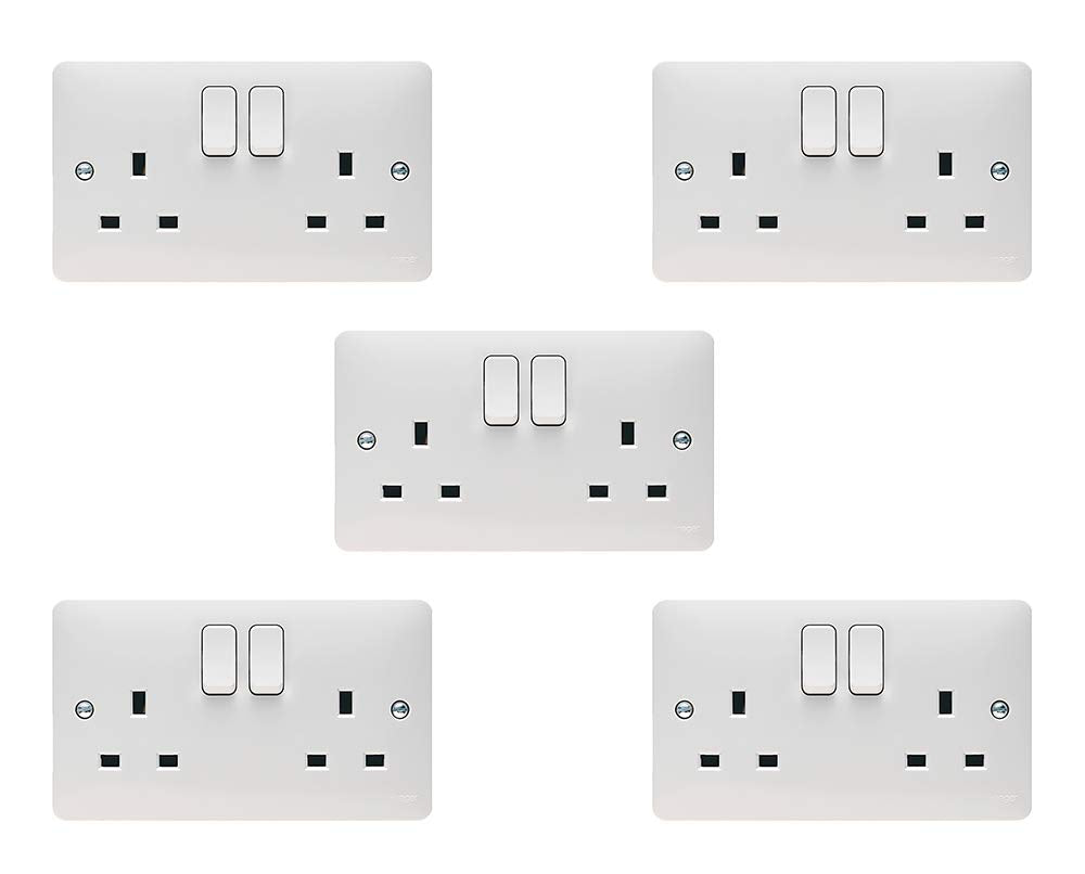 Hager Sollysta 13A 2 Gang Switched Socket – Double Pole Dual Earth (5 Pack)