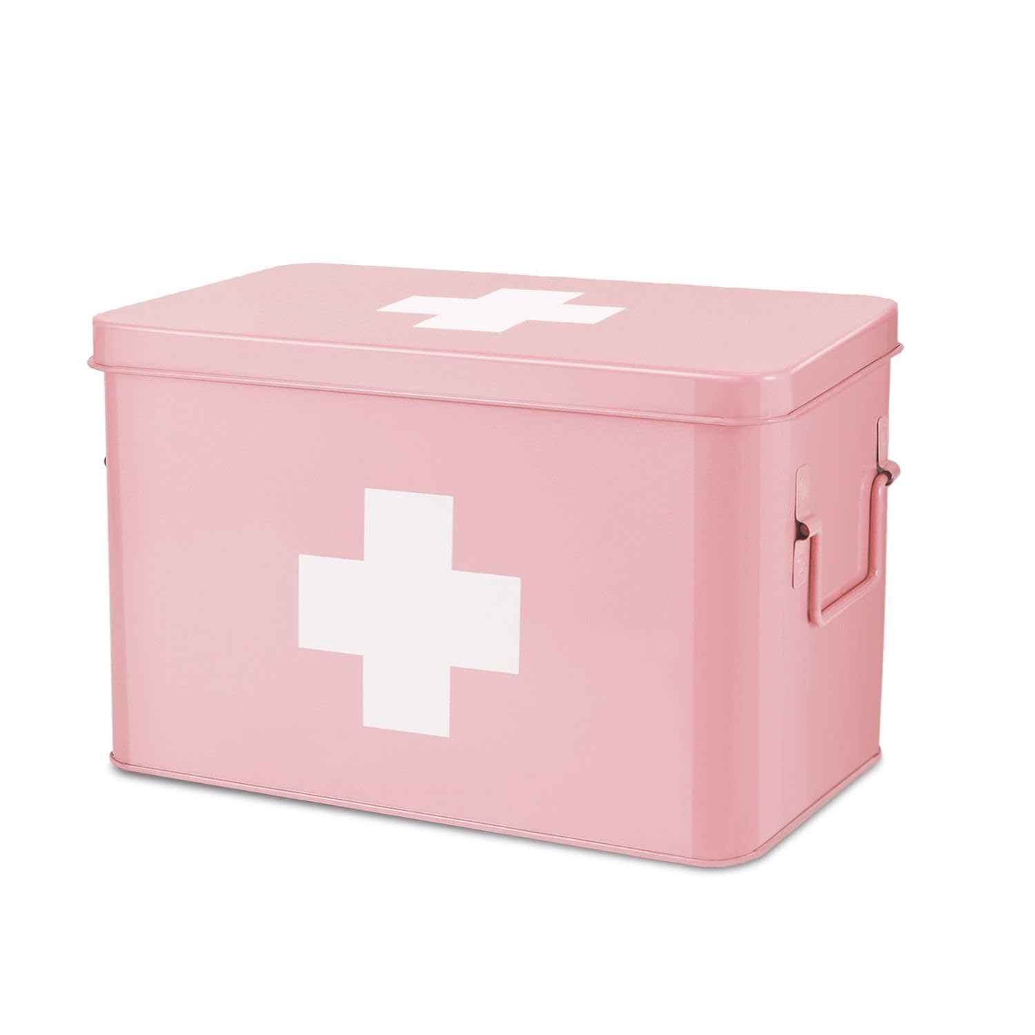 Flexzion Vintage First Aid Kit – 13" Pink Metal Medicine Box with Tray