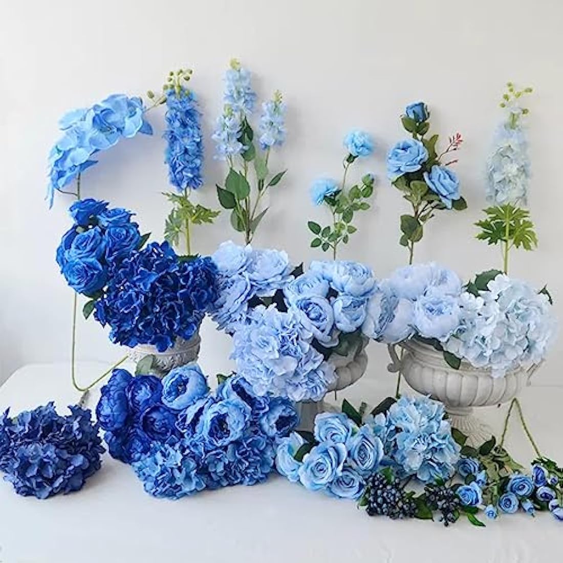 FagusHome 30 Pcs Silk Hydrangea Heads with Stems - Dark Blue Flowers