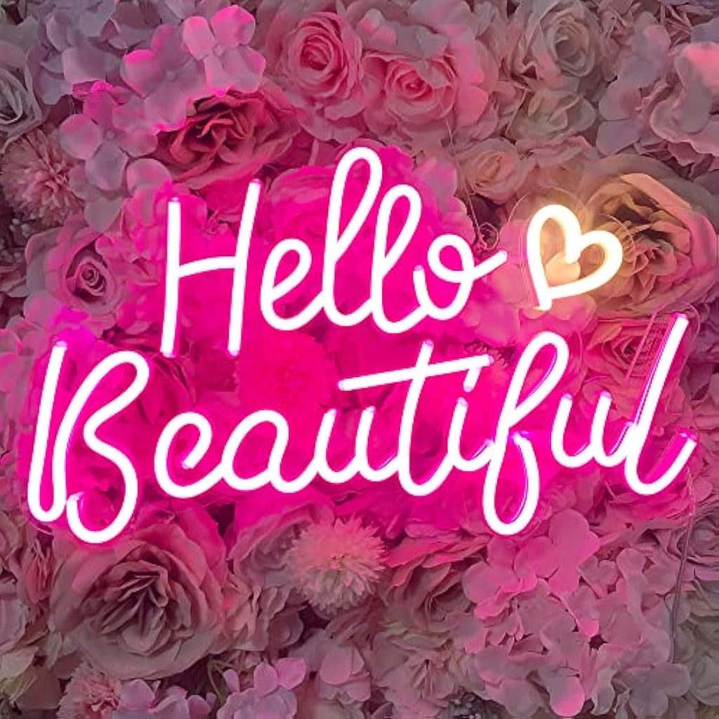 Hello Beautiful Neon Sign – Pink Dimmable LED Bedroom Decor