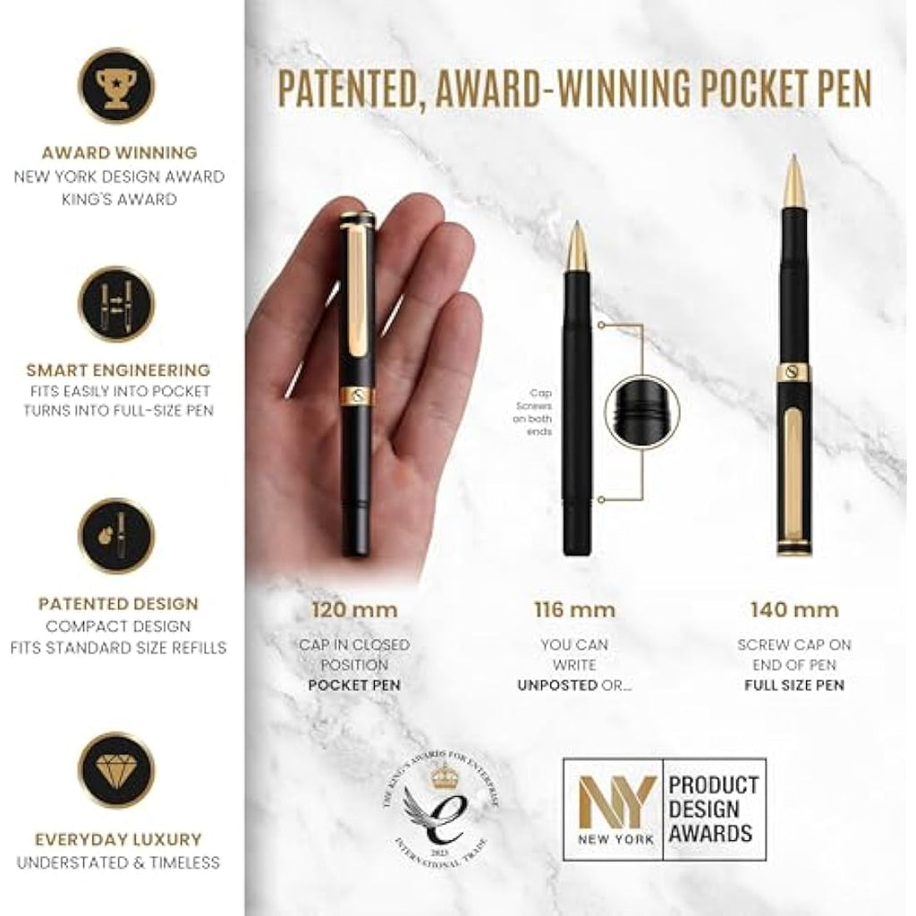 Luxury Rollerball EDC Pen – Black with Real Gold Plating