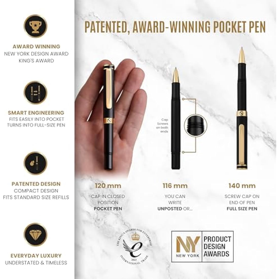 Luxury Rollerball EDC Pen – Black with Real Gold Plating