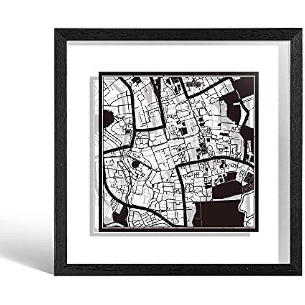 Oxford England Paper Cut Map Art -  Framed Wall Decor