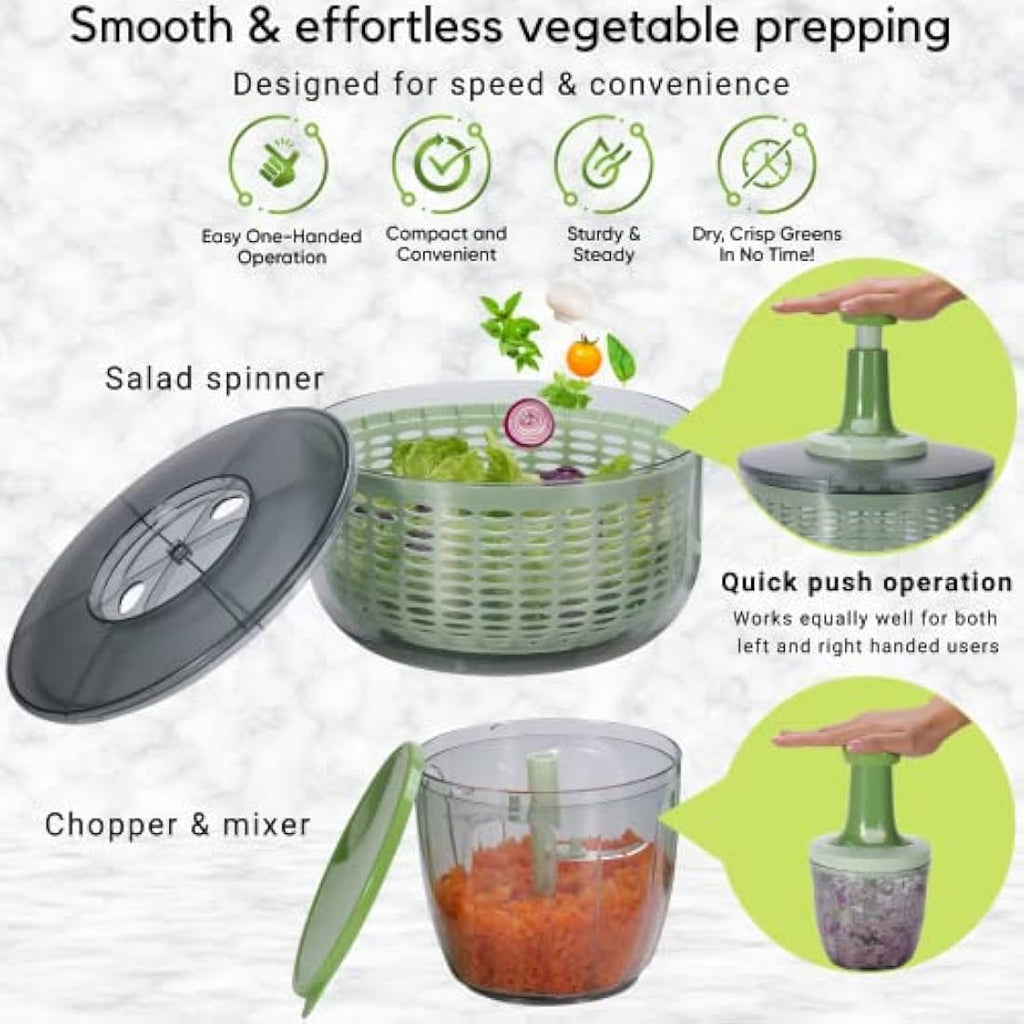 Brieftons Salad Spinner and Chopper – 6L Vegetable Washer and Dryer Set