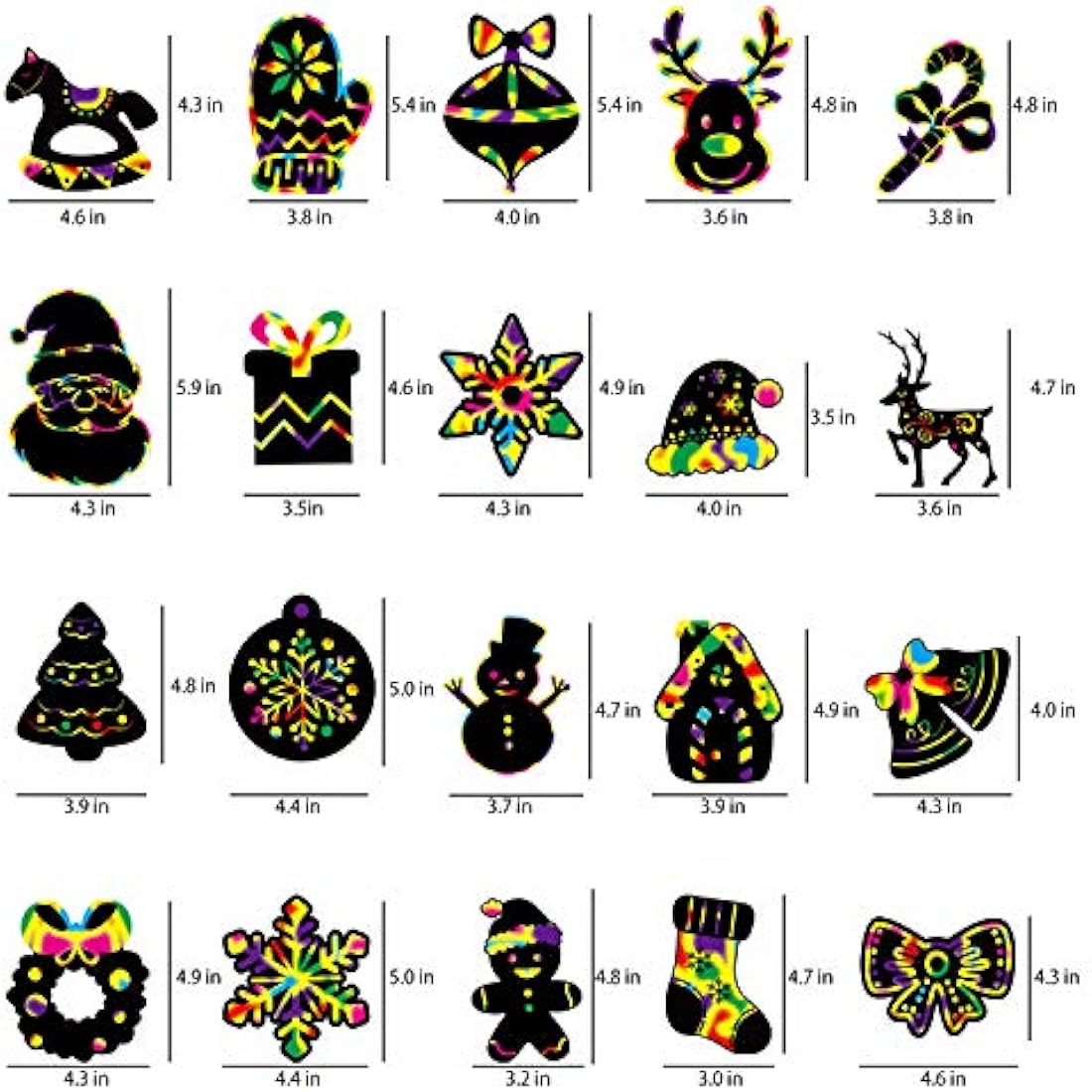 Jolof Store Christmas Scratch Art Ornaments - 80 Rainbow Paper DIY Cards