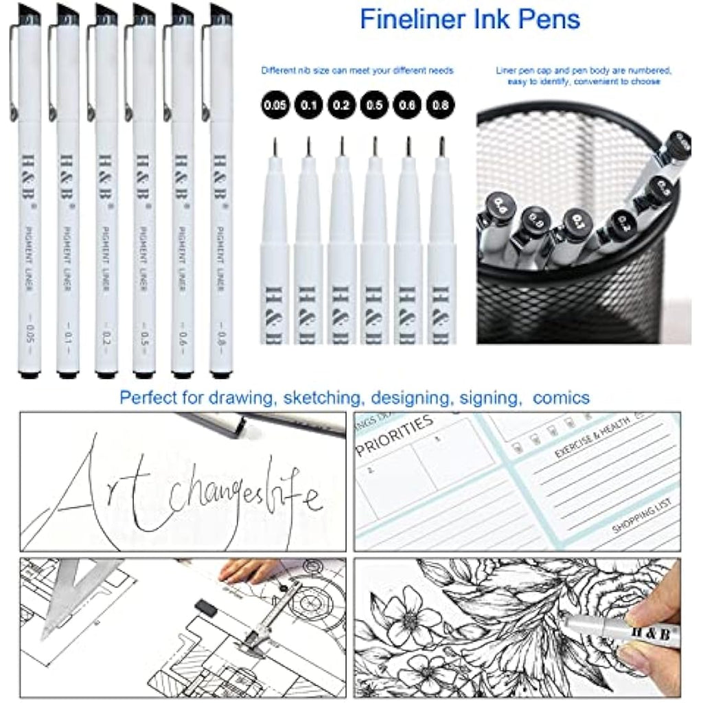 H & B 70-Piece Professional Sketching Pencil Set with Sketchbook & Case