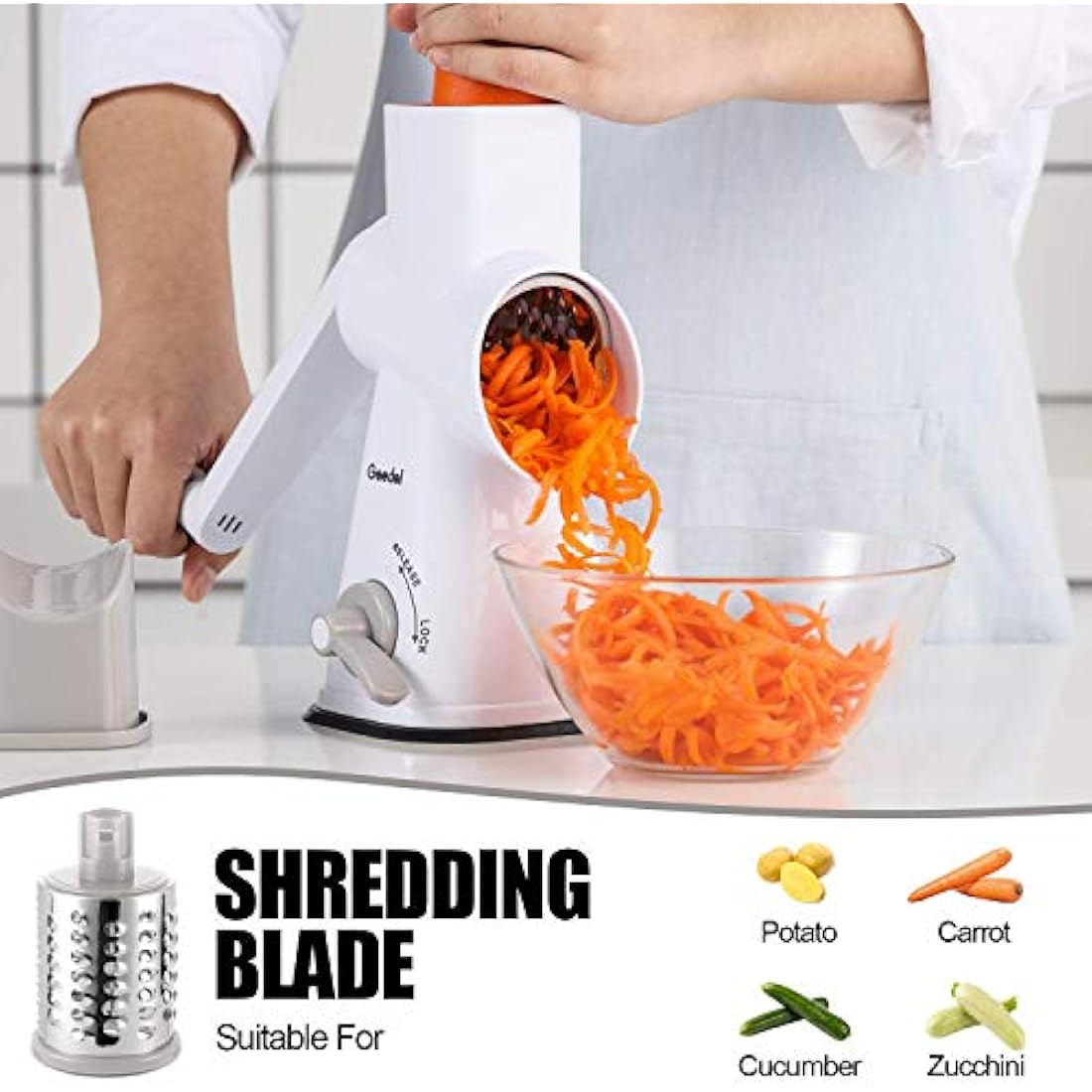 Rotary Cheese Grater | 3-Blade Mandoline Vegetable Slicer