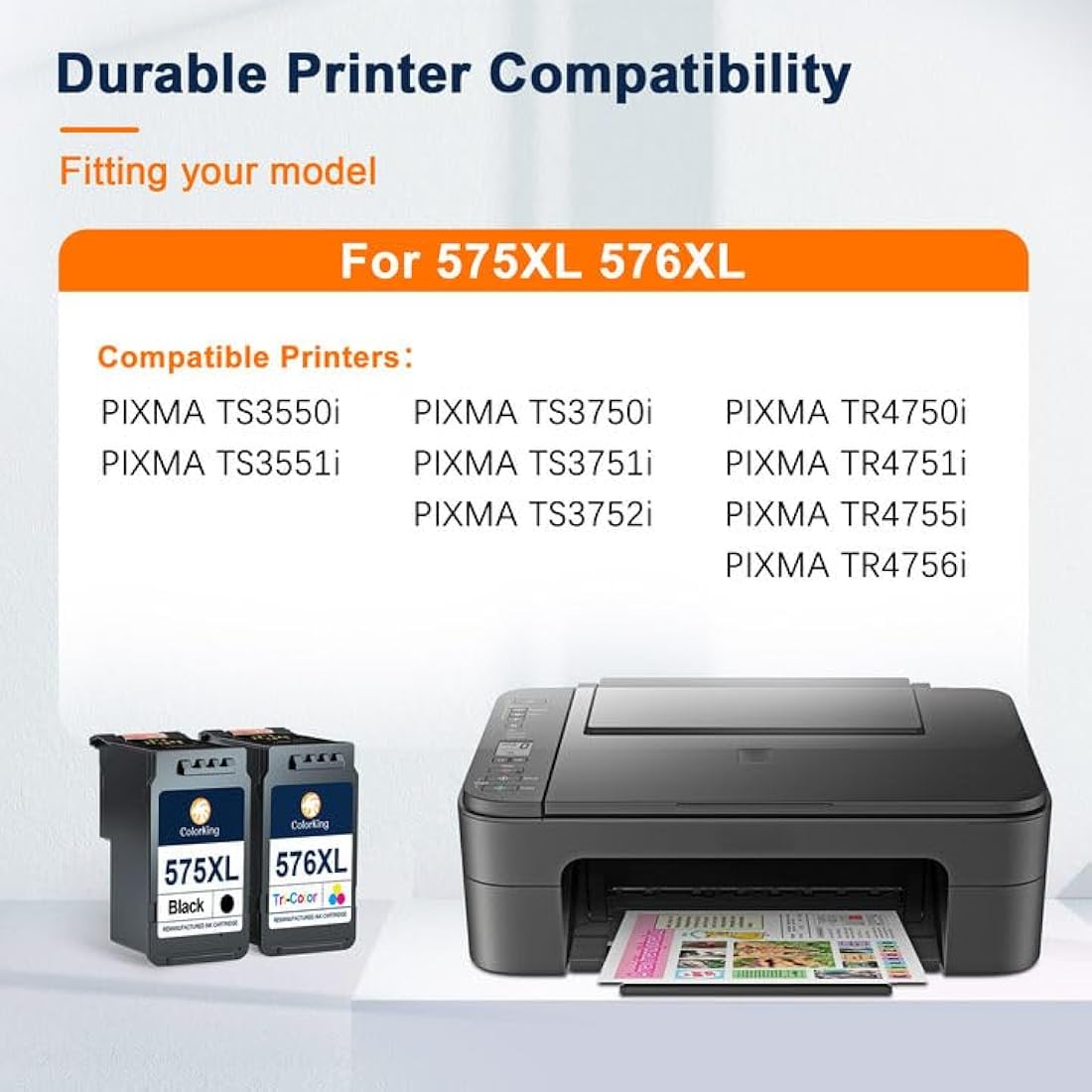 ColorKing PG-575XL CL-576XL Ink Cartridges for Canon PIXMA TS3550i | 2 Pack