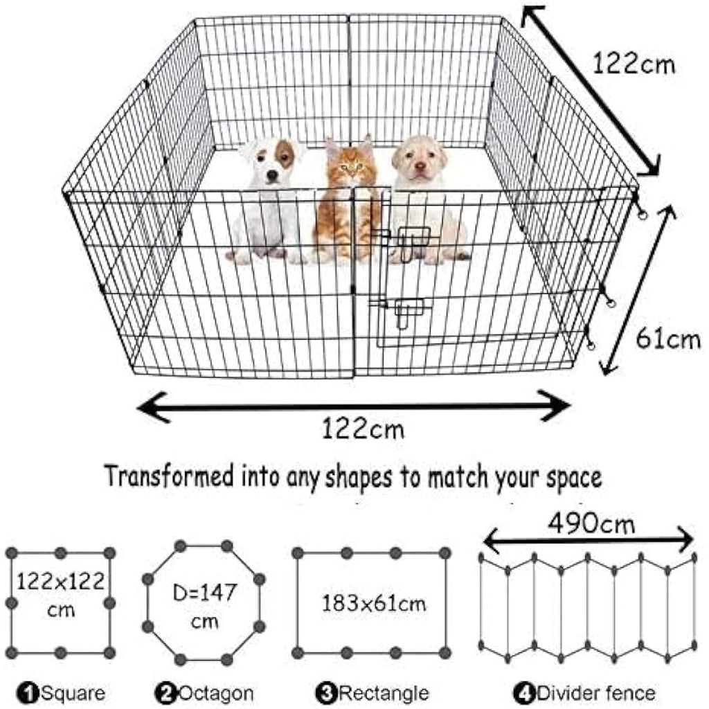 8 Panel Foldable Pet Playpen for Dogs & Cats | Black