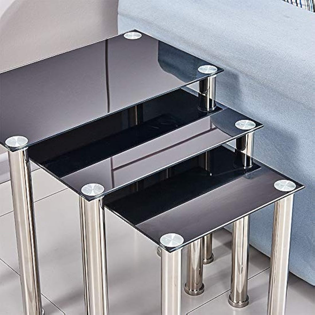 Nesting Tables – Set of 3 Glass and Stainless Steel Tables