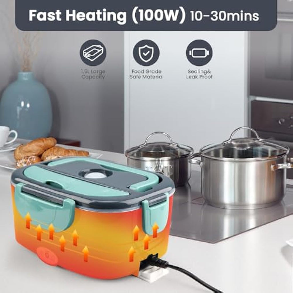 BYbrutek 100W Electric Lunch Box – 1.5L Stainless Steel Food Warmer