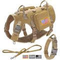 Forestpaw Tactical Dog Harness and Collar Set with Bungee Leash – Brown