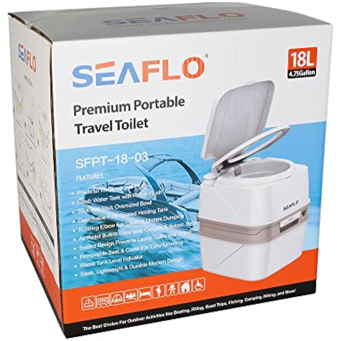 SEAFLO 4.8 Gallon Portable Travel Toilet | 18L Piston Flush RV Camping