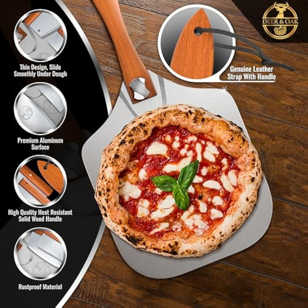 Jolof Store Aluminium Pizza Peel Set – 12x14 Inch Spatula & Rocker