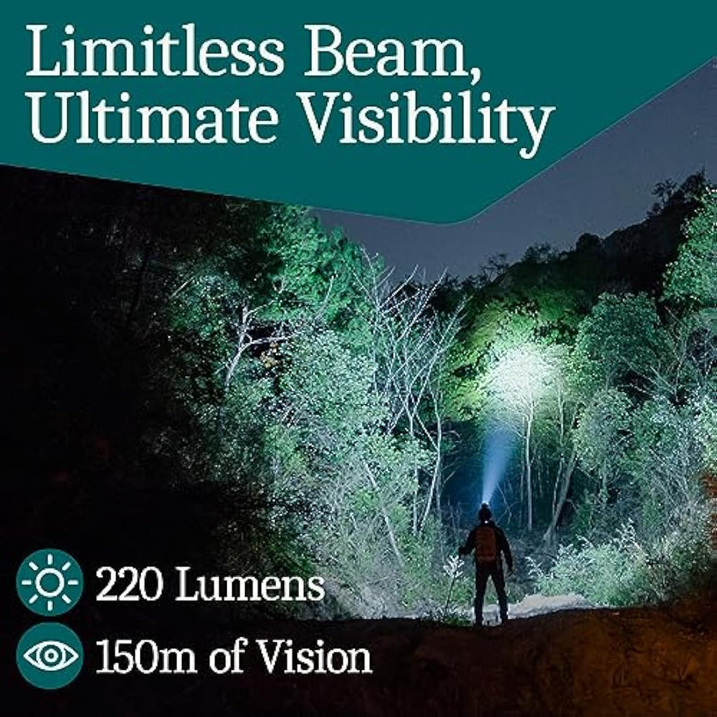 AENNON Rechargeable LED Head Torch 2-Pack | Waterproof 220 Lumens