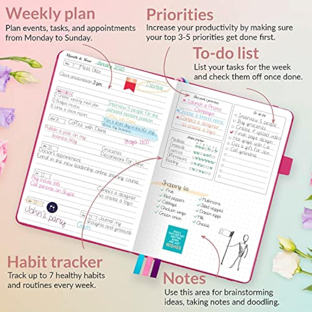 GoGirl Undated Weekly Planner – Compact Goal Journal & Organizer, Hot Pink