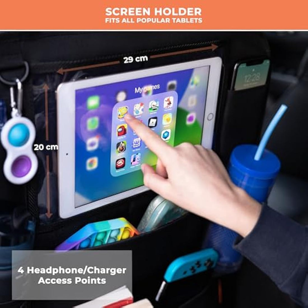 Huckaboo Car Seat Organiser – Kids Backseat Storage & Tablet Holder, 2 Pack