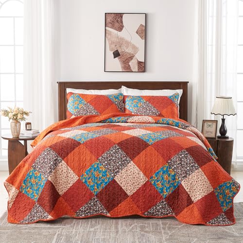 Qucover Super King Patchwork Quilted Bedspread | Floral Microfiber Set