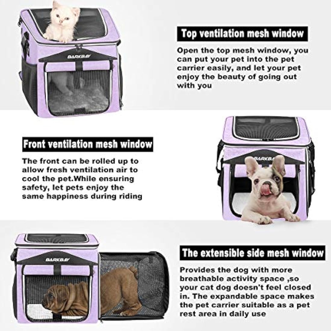 BARKBAY Dog Bike Basket Carrier – Foldable Pet Travel Bag, Purple
