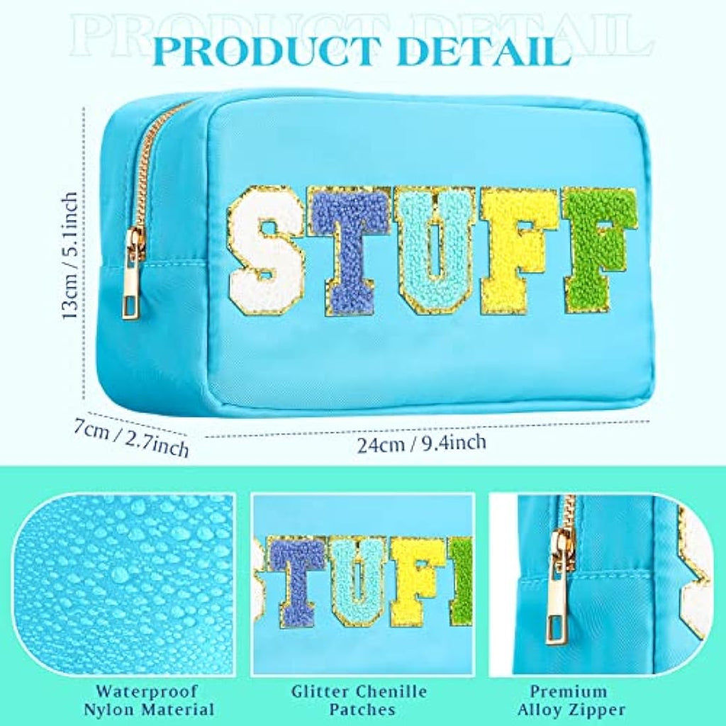Jolof Store 4-Piece Preppy Nylon Makeup Bag Set with Chenille Letter Patches