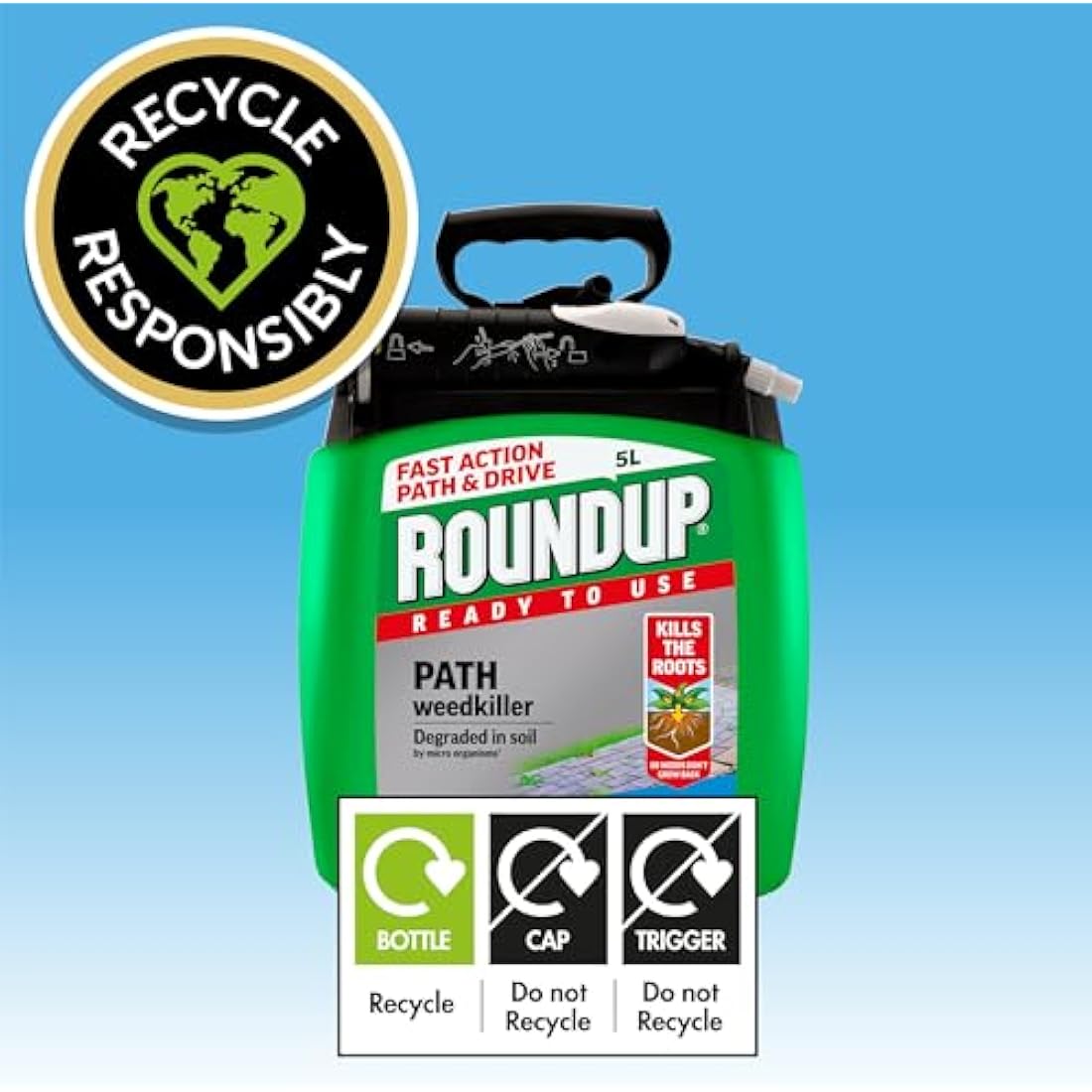 Roundup Path Weedkiller | 5L Pump 'N Go Ready to Use Systemic Herbicide
