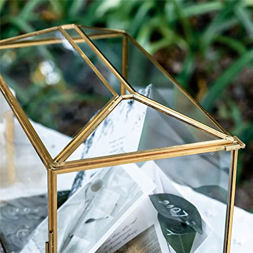 Gold Glass Wedding Card Box – Geometric Keepsake with Lock