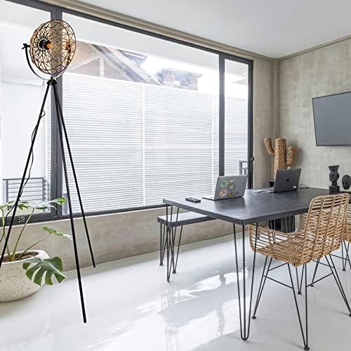 Jolof Store Geometric Rattan Floor Lamp – Boho Tripod Standing Light