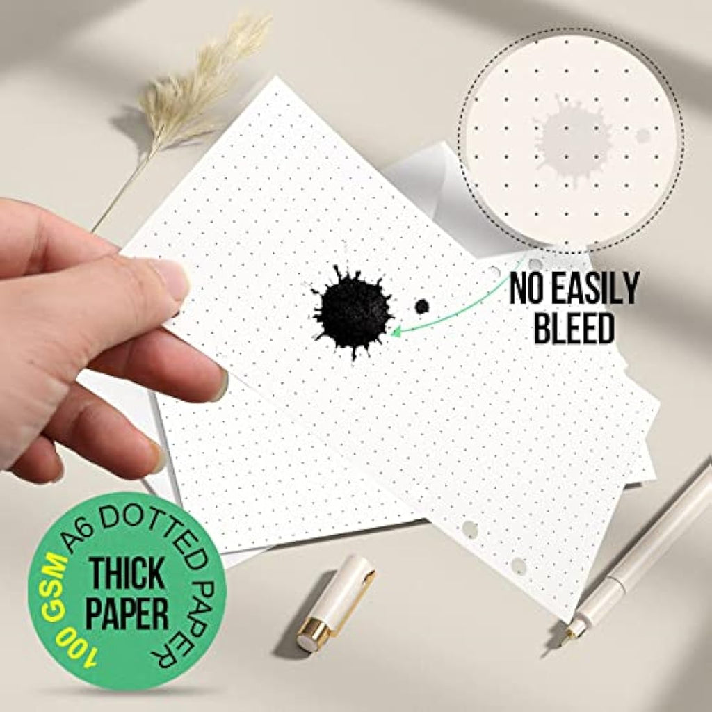 FANDAMEI A6 Dotted Paper Refills | 100 GSM 6-Hole Binder Inserts, 180 Sheets