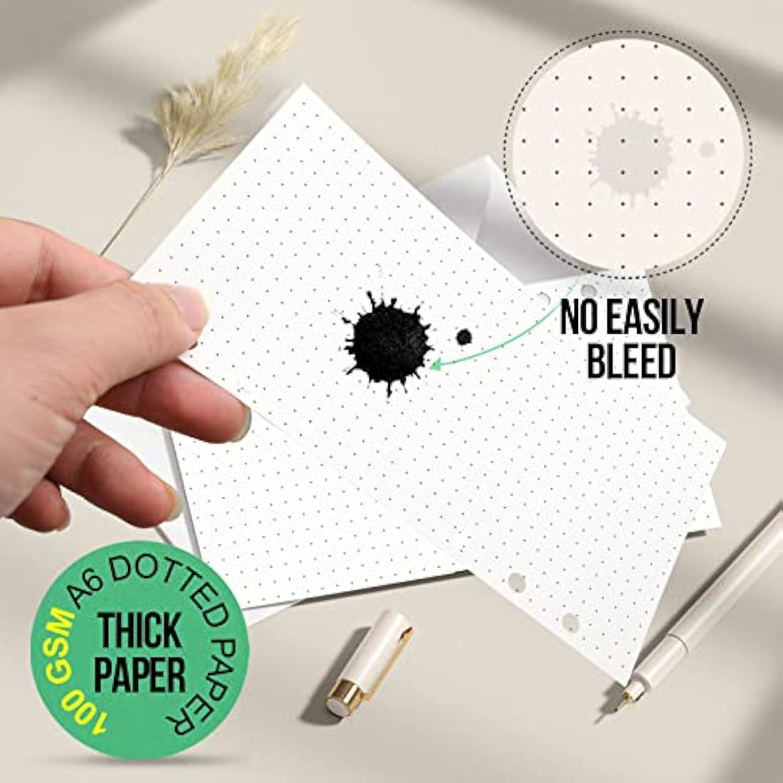 FANDAMEI A6 Dotted Paper Refills | 100 GSM 6-Hole Binder Inserts, 180 Sheets