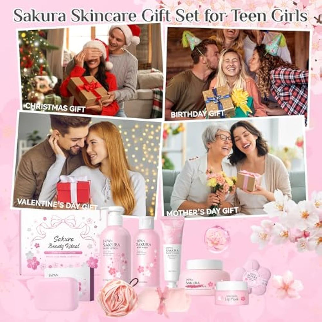 Jolof Store 9-Piece Sakura Bath Gift Set | Cherry Blossom Spa Skincare Kit