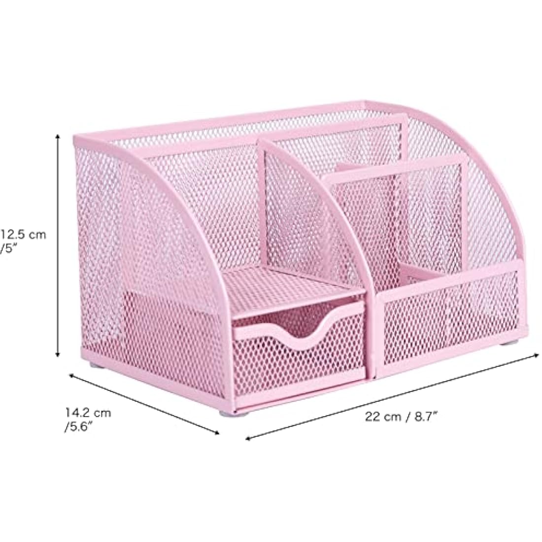 Exerz Mesh Desk Organiser | 7-Compartment Metal Office Caddy – Light Pink